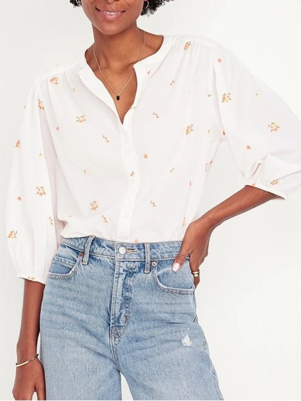 Old Navy Woven Floral Button-Front Blouse peasant lightweight casual 4x